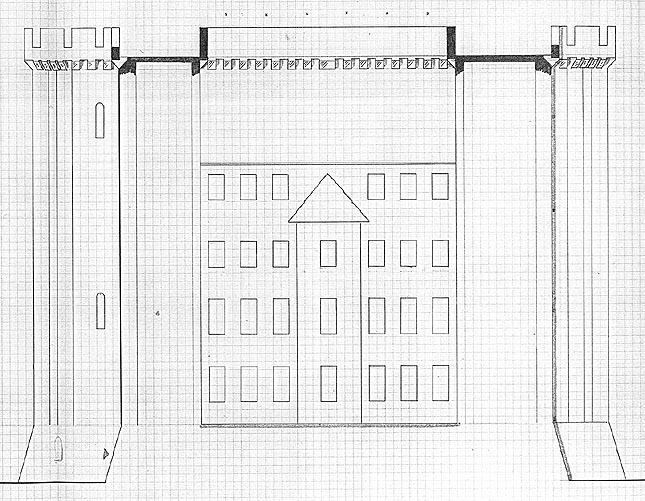 Doorsnede met binnengebouw